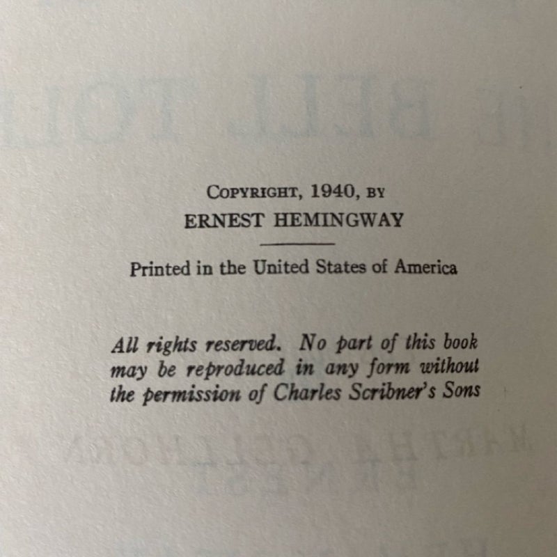 FOR WHOM THE BELL TOLLS - First Edition 1940 