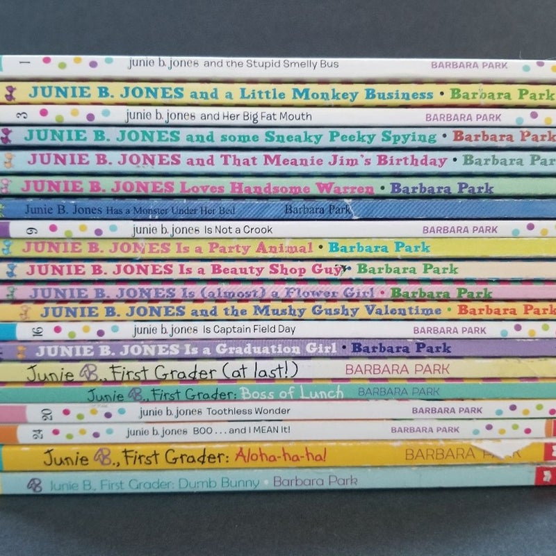 ALMOST COMPLETE SET OF 20 SCHOLASTIC JUNIE B. JONES BOOKS W/STICKERS & FOIL COVERS