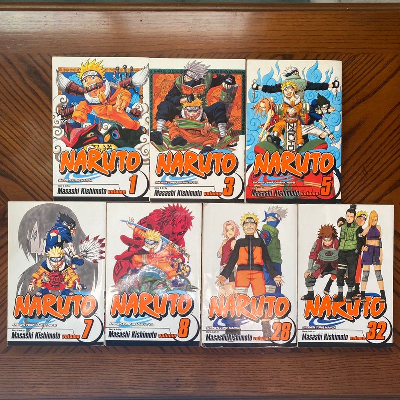 Naruto, Vol. 1, 3, 5,7, 8, 28, & 32