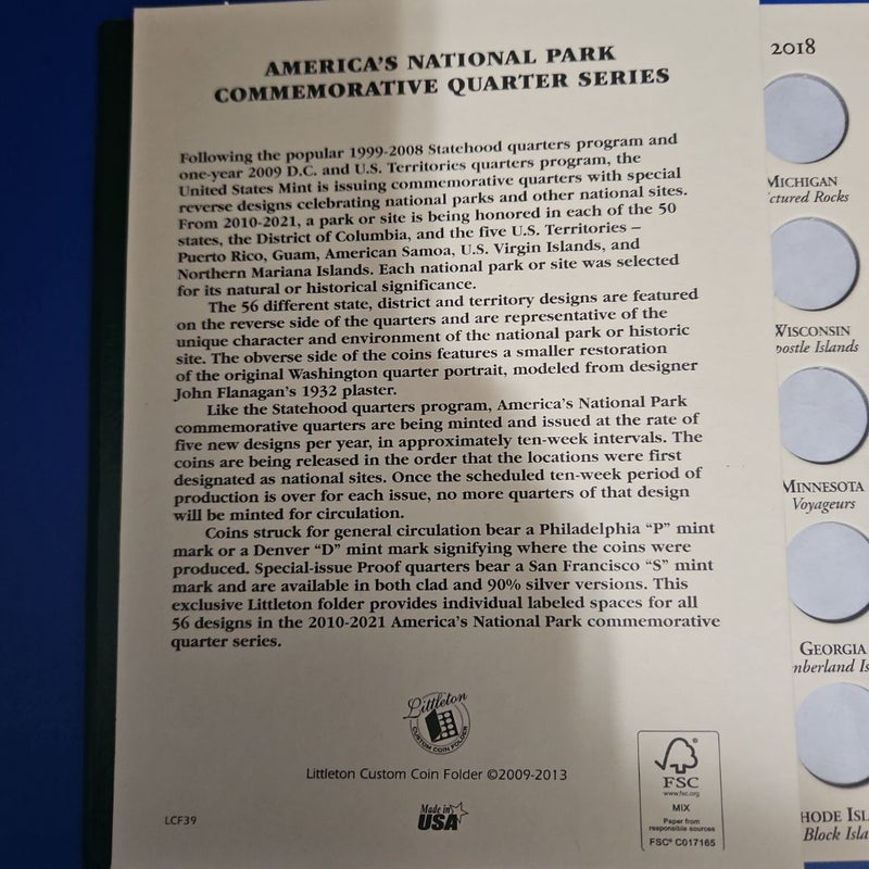 America's National Park Commemorative Quarters (2010-2021) Archival Quality Coin Folder