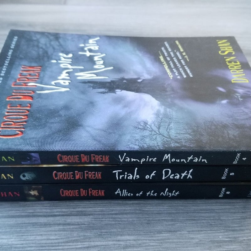 3 CIRQUE DU FREAK DARREN SHAN Y.A. HORROR BOOKS VAMPIRE MOUNTAIN, TRIALS OF DEATH, ALLIES OF THE NIGHT