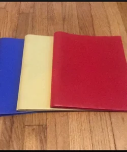 Lot of 3 plastic folders- red, yellow, blue