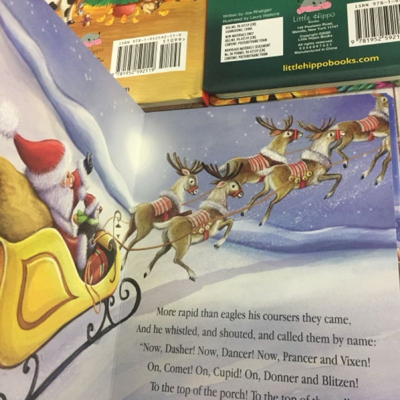 3 Little Hippo Childrens Padded Board Books Santa Christmas Farm Twinkle Twinkle