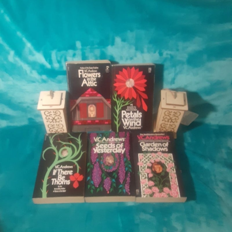 Complete Dollanganger family 5 book series by V.C. Andrews! Flowers in the Attic, Petals on the Wind, If There Be Thorns, Seeds of Yesterday, Garden of Shadows