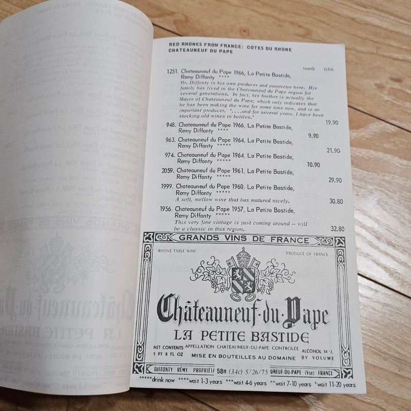 1975 Bern's Steak House Restaurant Art in Wines Wine Book