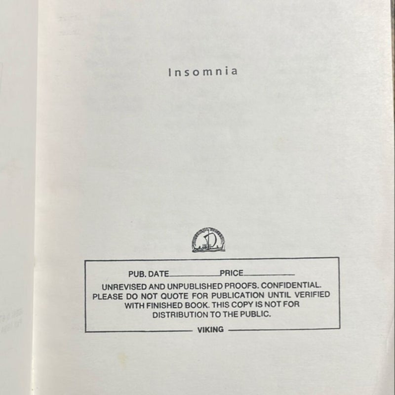 Insomnia (1994 Advance Reader’s Copy)