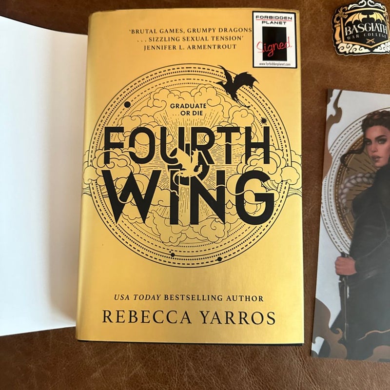 Fourth wing signed with special edition dust jacket and art print by Rebecca yarros , Hardcover