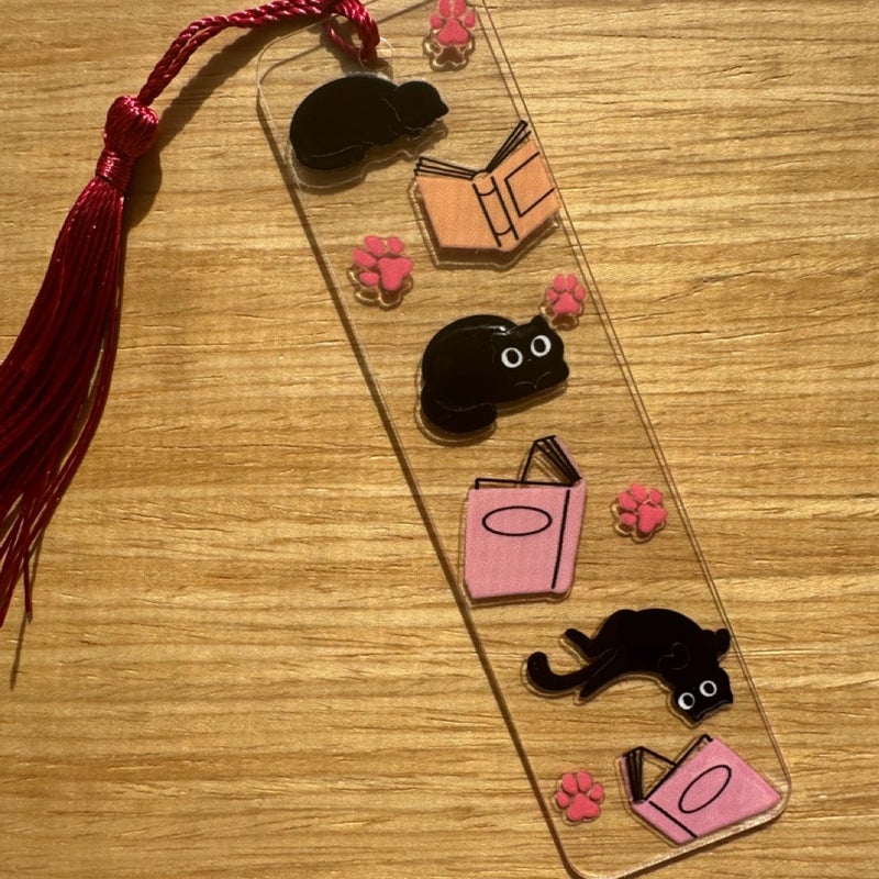 Cat & books acrylic bookmark