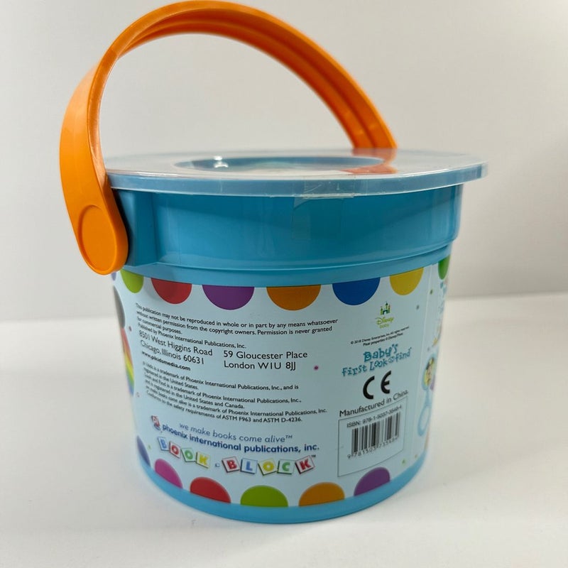 Disney Baby’s First Look and Find Board Book in a Bucket, NEW, 8 Books & Rattle