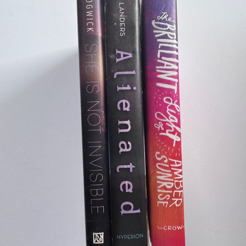 3 book lot: She is Not Invisible,Alienated & The Brilliant Light of Amber Sunrise.