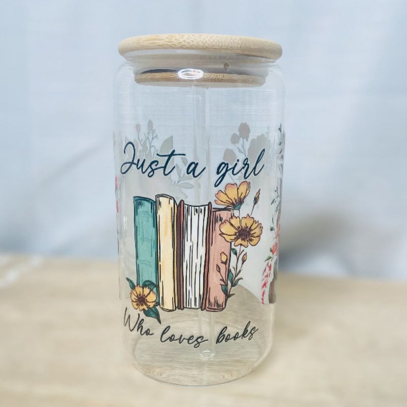 Just a Girl who loves books glass can tumbler