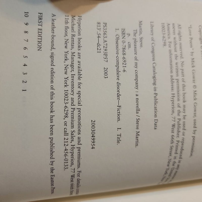 The Pleasure of My Company (First Edition)