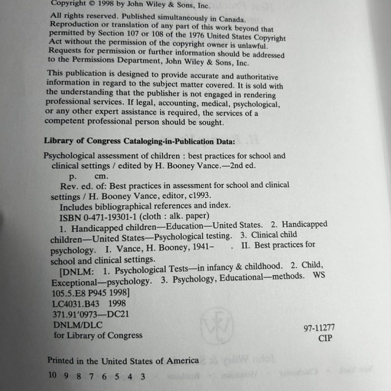 Psychological Assessment of Children