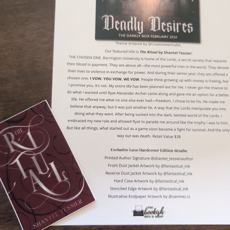 The Ritual: a Dark College Romance - bookish box special edition