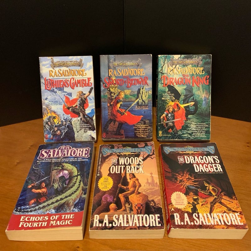 R. A. Salvatore Collection: 14 Books, Crimson Shadow Trilogy, DemonWars, more: Luthien’s Gamble, Sword of Bedwyr, The Dragon King, Echoes of the Fourth Magic, The Woods Out Back, The Dragon’s Dagger, Child of a Mad God, The Highwayman, The Ancient, The Demon Awakens, The Demon Spirit, The Demon Apostle, Mortalis, Ascendance