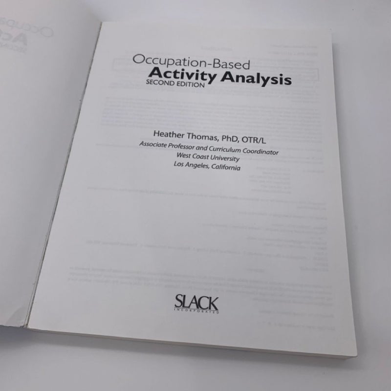 Occupation-Based Activity Analysis