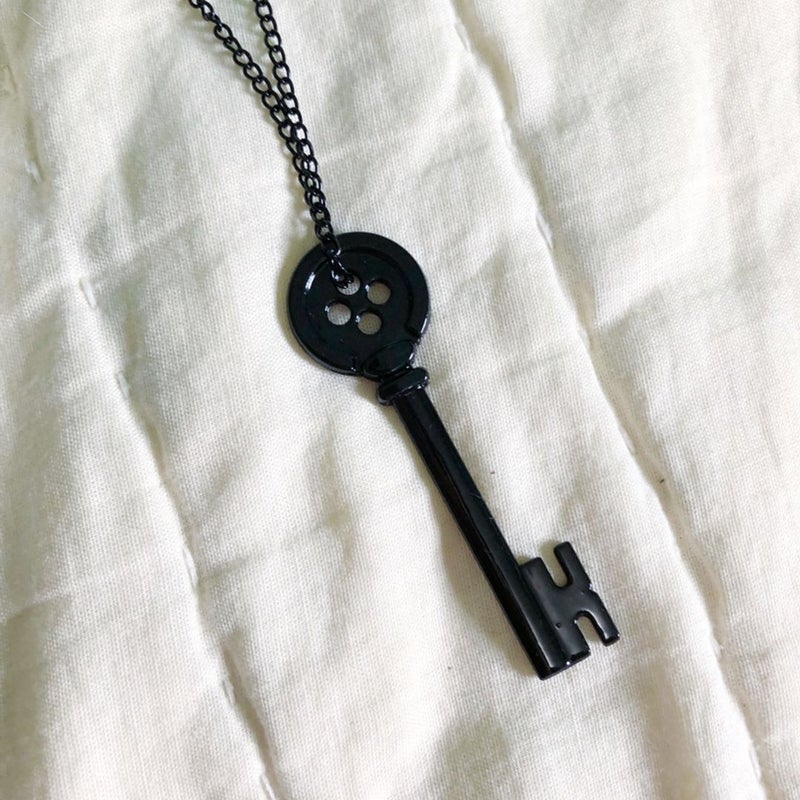 Coraline-inspired button key pendant necklace 