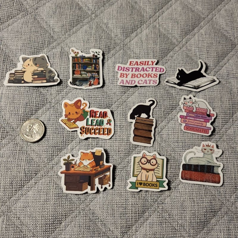 Book & Cat Themed Magnets 10pack 