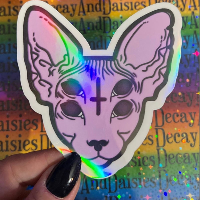 Pastel Goth Trippy Spinx Kitty Iridescent Sticker