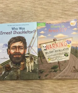 Two Books!  Where Is Area 51? Who Was Ernest Shackleton?
