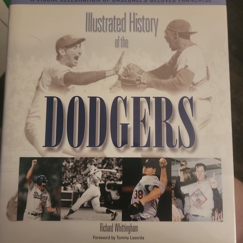 A book cover featuring an illustrated history of the Dodgers, with Tommy Lasorda and Richard Whittingham