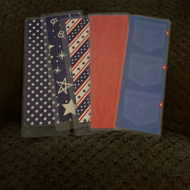 New 5 double sided laminated bookmark red blue white 