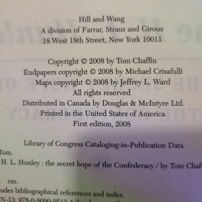 The H. L. Hunley SIGNED 1st ed.