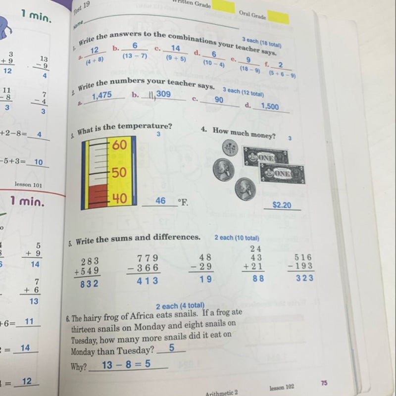 Abeka Arithmetic 2 Work Text Teacher Edition and Tests/Speed Drills Teacher Edition