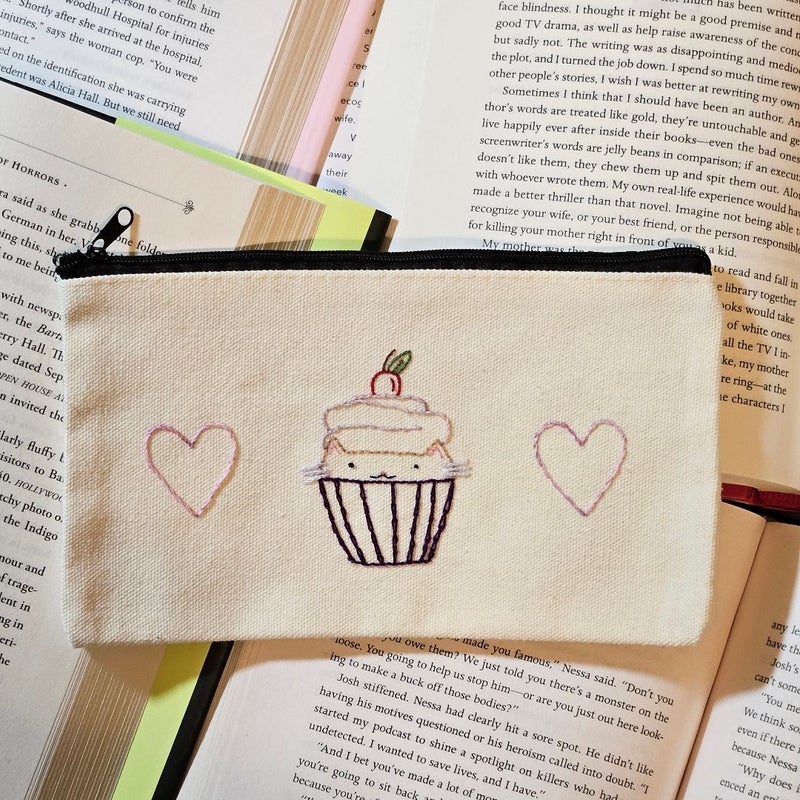Hand Embroidered Bookish Pouch 