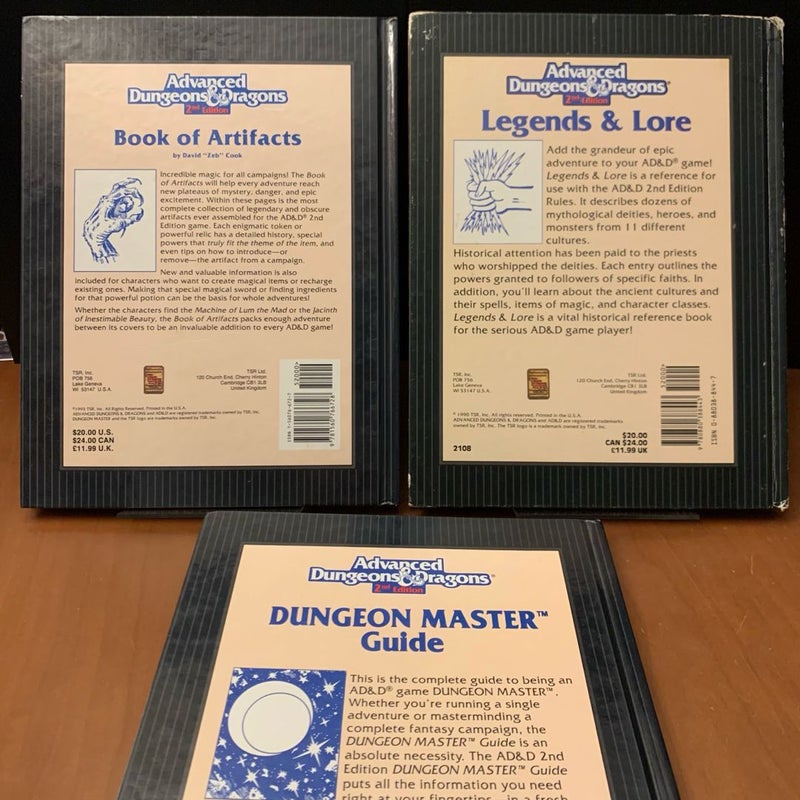 AD&D 2nd Edition Gamebooks: Dungeon Master Guide, Book of Artifacts, Legends and Lore