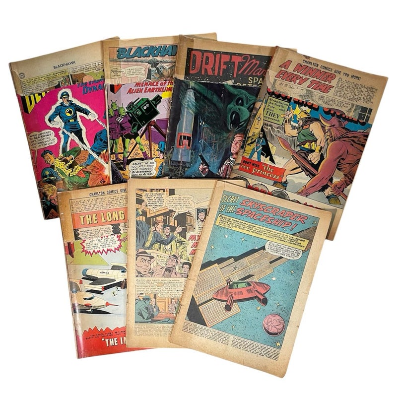 Vintage Space Sci-Fi Comic Lot Coverless Remaindered Set of 7 DC Charlton Comics