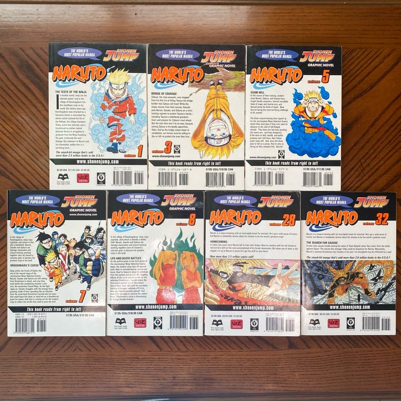 Naruto, Vol. 1, 3, 5,7, 8, 28, & 32