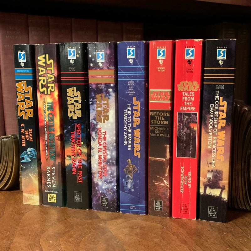 Star Wars 8 Book Collection: Slave Ship, The Cestus Deception, Spectre of the Past, The Crystal Star, Heir to the Empire, Before the Storm, Tales from the Empire, The Courtship of Princess Leia