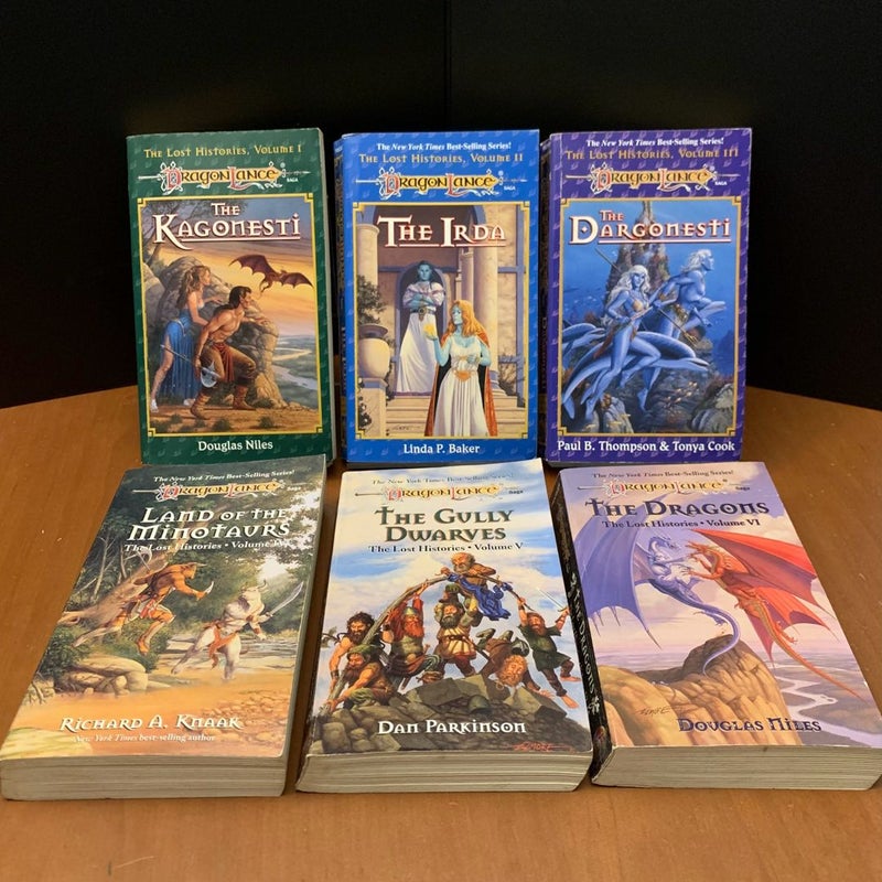 Vintage 1995 First Edition DragonLance: Complete Lost Histories Series 1-6 Set: The Kagonesti, The Irda, The Dargonesti, Land of the Minotaurs, The Gully Dwarves, The Dragons