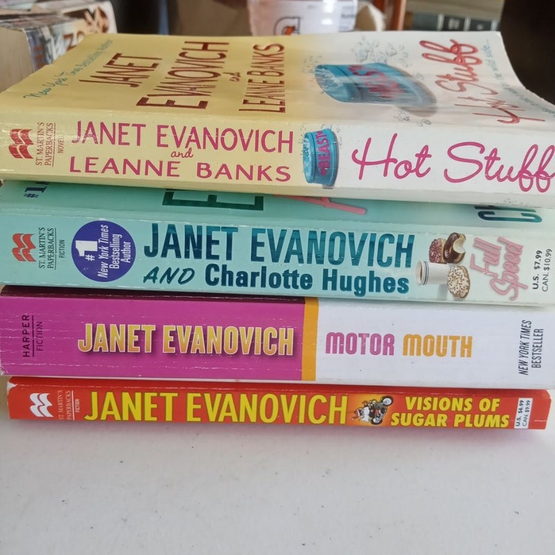 Janet Evanovich paperbacks X 4: Hot Stuff, Full Speed, Motor Mouth, Visions of Sugar Plums