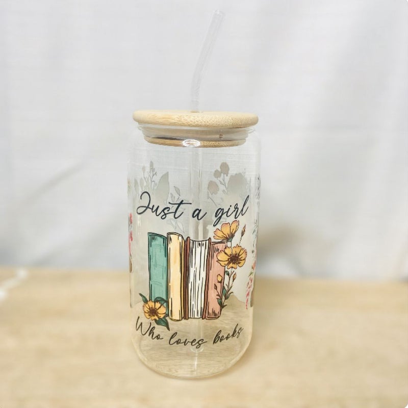 Just a Girl who loves books glass can tumbler