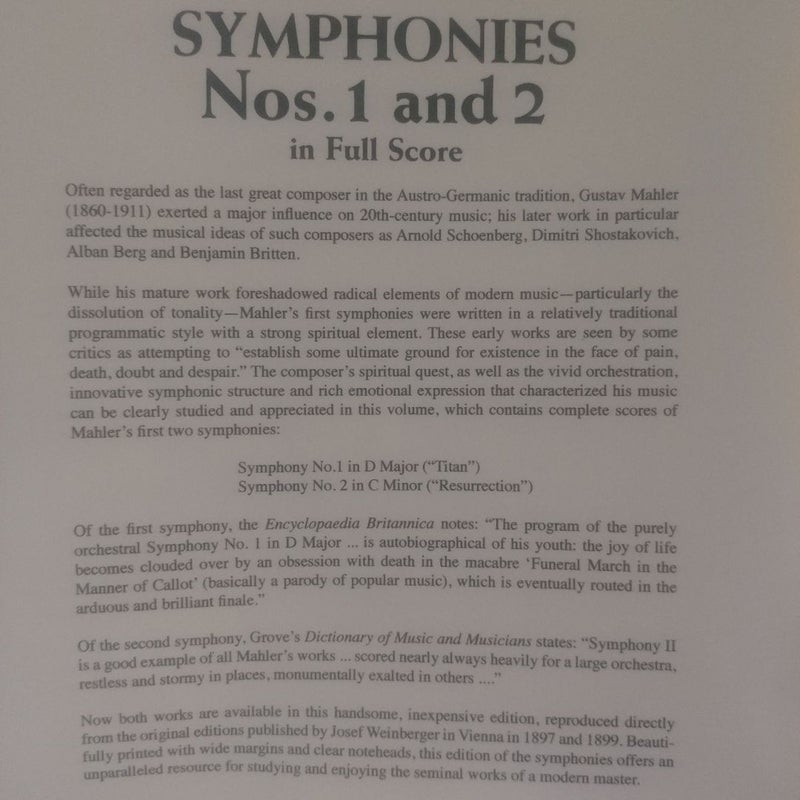 Symphonies Nos. 1 and 2 in Full Score