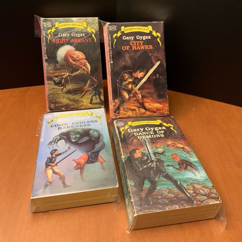 Vintage 1987 First Edition Gord the Rogue Greyhawk Set: Night Arrant, City of Hawks, Come Endless Dark, Dance of Demons