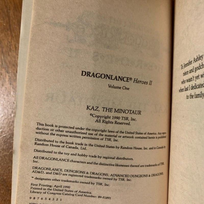 DragonLance: Heroes II Trilogy: Kaz the Minotaur, The Gates of Thorbardin, Galen Beknighted, All First Edition First Printing