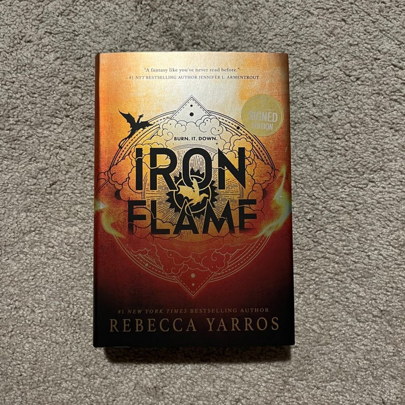 Iron Flame hand signed, first edition, first print, black sprayed edges
