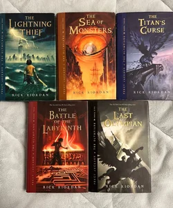 Percy Jackson and the Olympians Rick Riordan hardcover out of print books 1-5 first edition