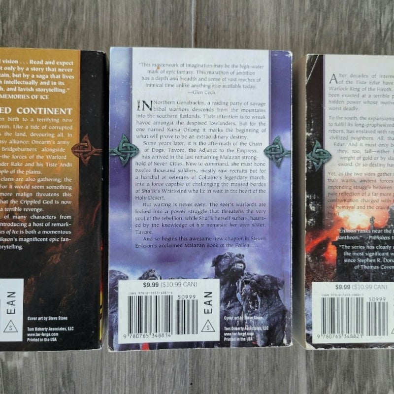 MALAZAN BOOK OF THE FALLEN SET #3, 4, 5 STEVEN ERICKSON MEMORIES CHAINS MIDNIGHT