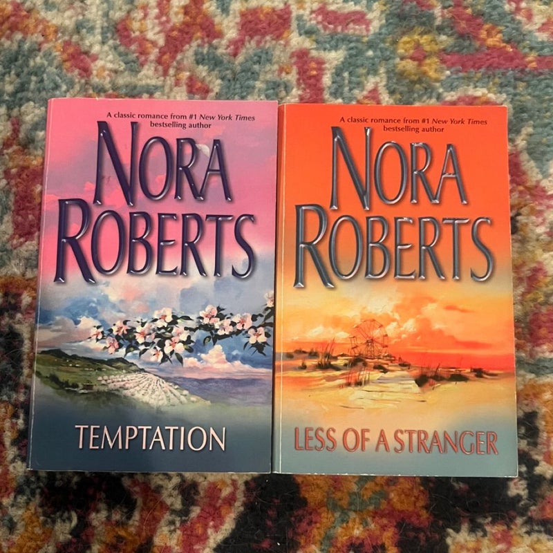 Lot of 2 Nora Roberts  Romance Novels PBs GOOD Temptation, Less Of A Stranger