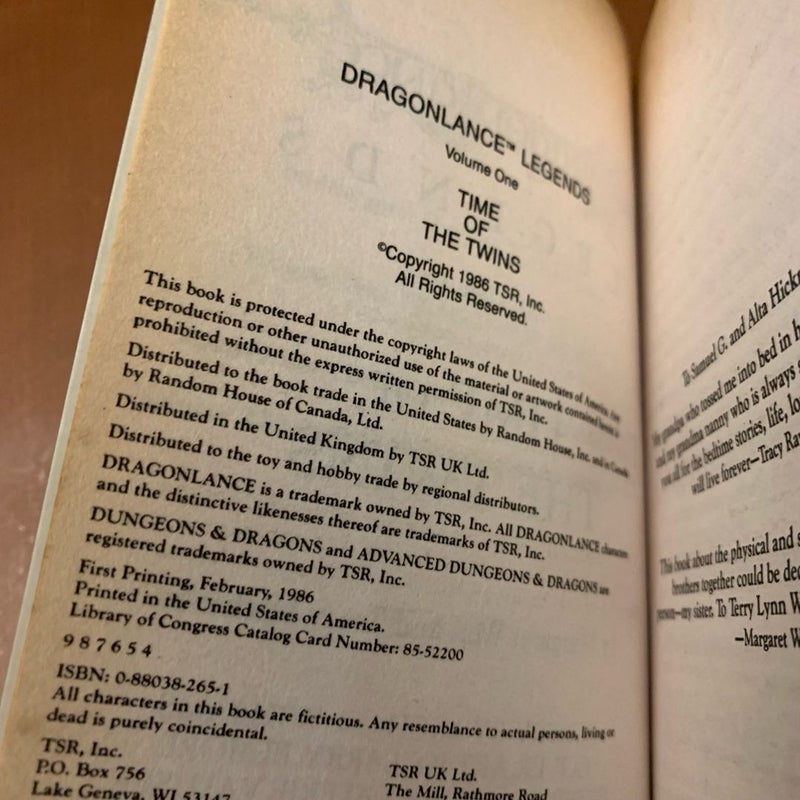 Vintage DragonLance: Time of the Twins, Legends 1