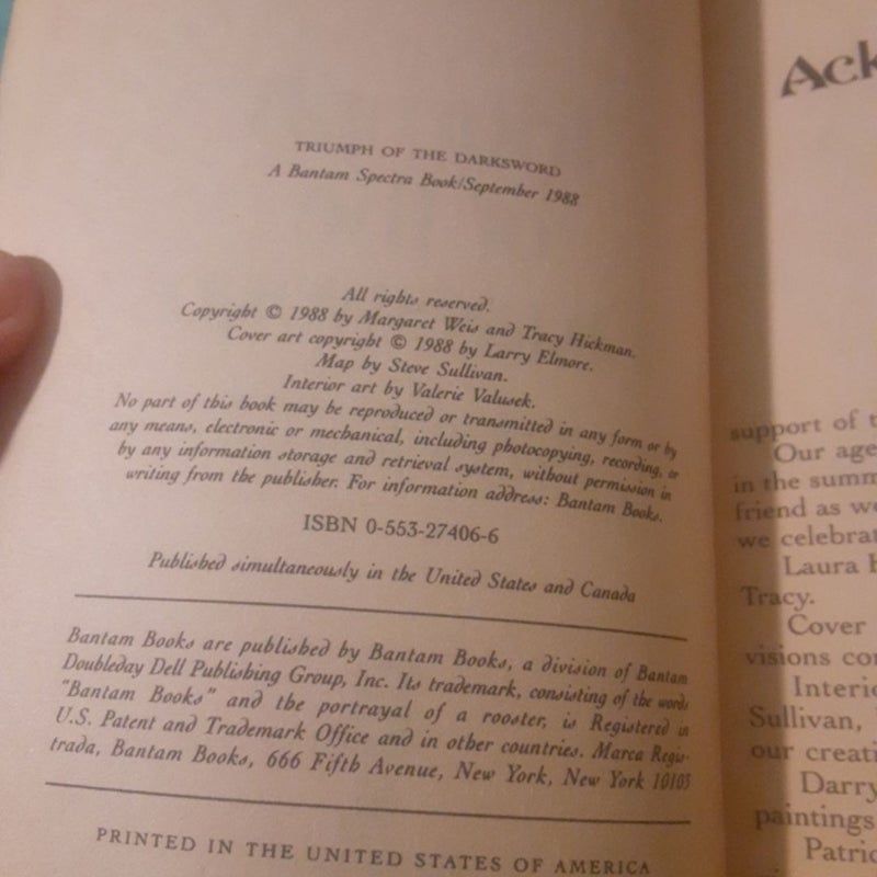 The Darksword Trilogy book Set by Margaret Weis, Forging the darksword , Doom of the dark sword, Triumph of the darksword, all 1st Editions