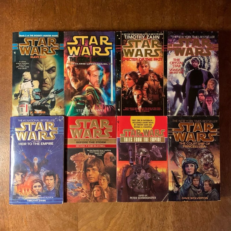 Star Wars 8 Book Collection: Slave Ship, The Cestus Deception, Spectre of the Past, The Crystal Star, Heir to the Empire, Before the Storm, Tales from the Empire, The Courtship of Princess Leia