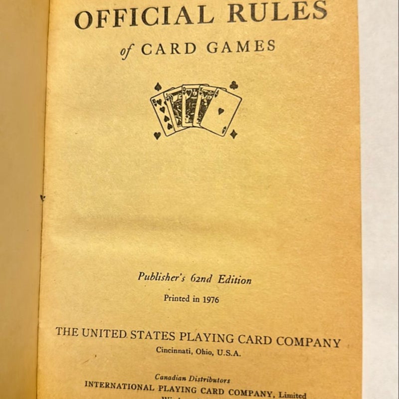 Official Rules Of Cards Games 62nd Edition 1976