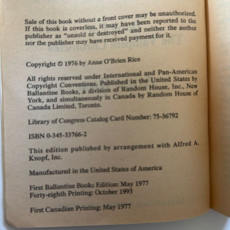 Interview with a Vampire (First Canadian Edition)
