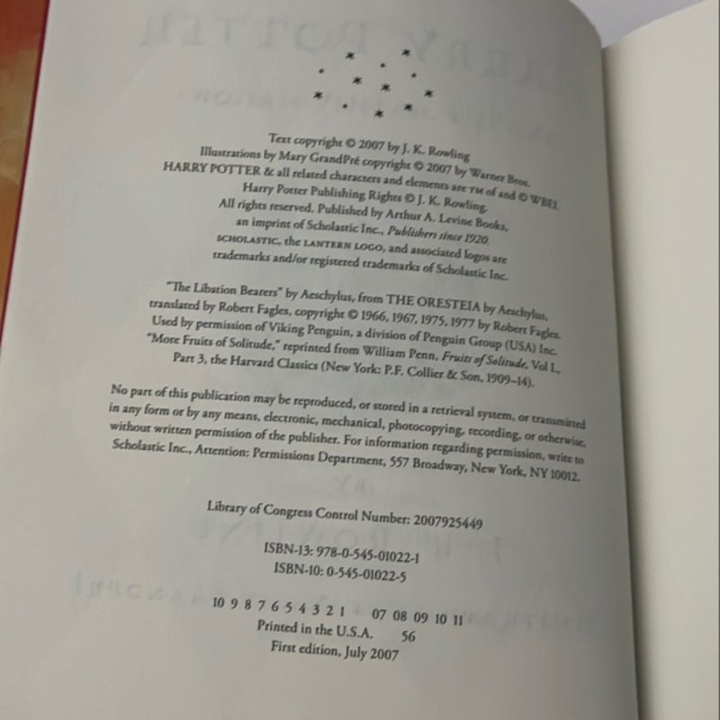 Harry Potter and the Deathly Hallows - FIRST EDITION