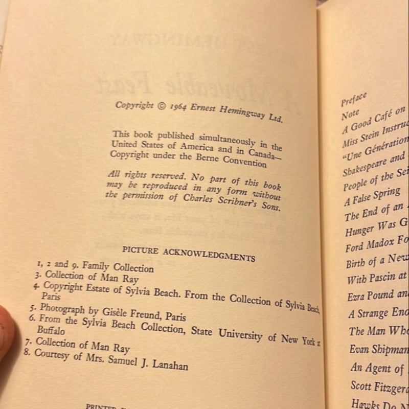 A Moveable Feast (1964 Book-of-the-Month Club 1st Edition)